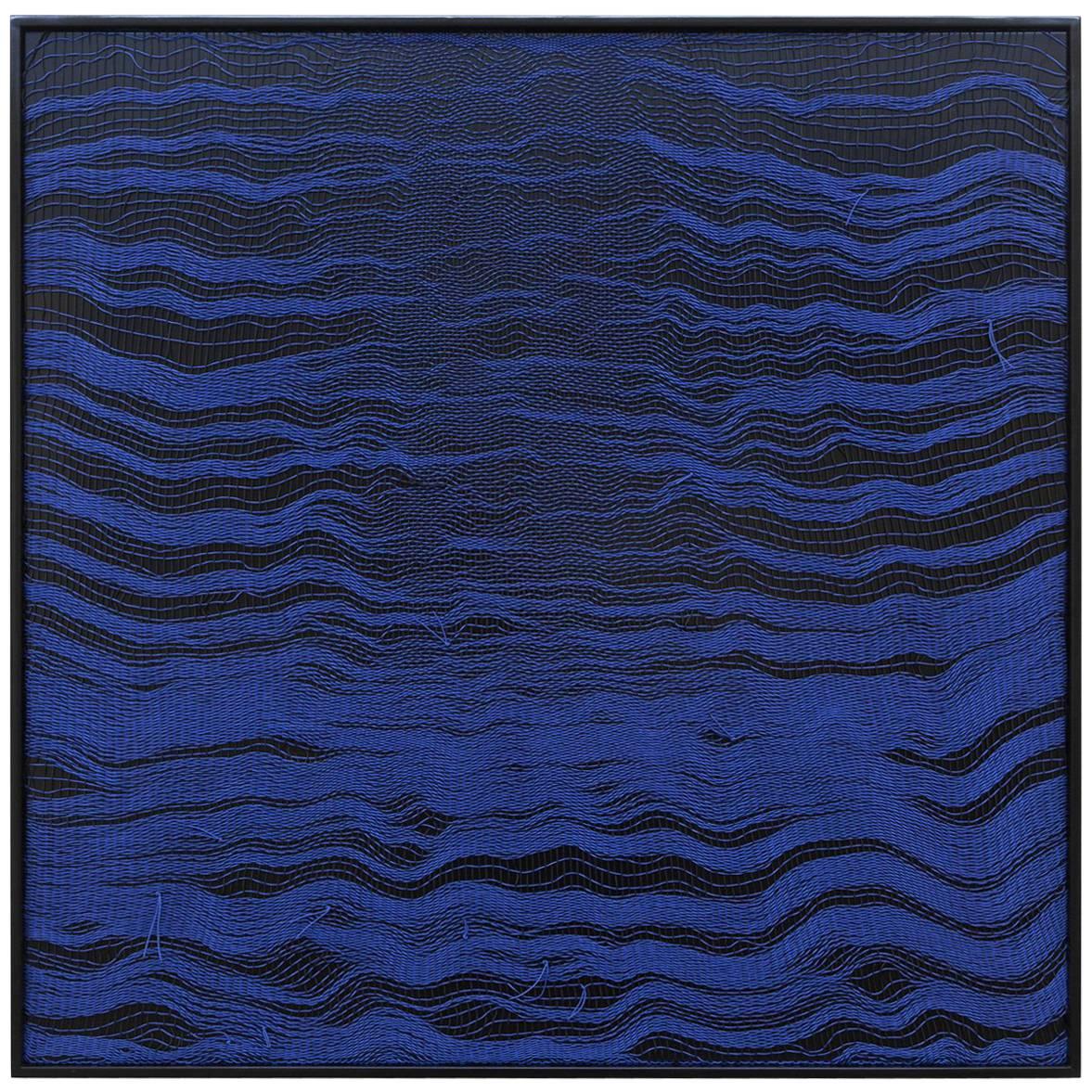 Contemporary Weaving Textile Fiber Art, Blue Waves 1 by Mimi Jung For Sale