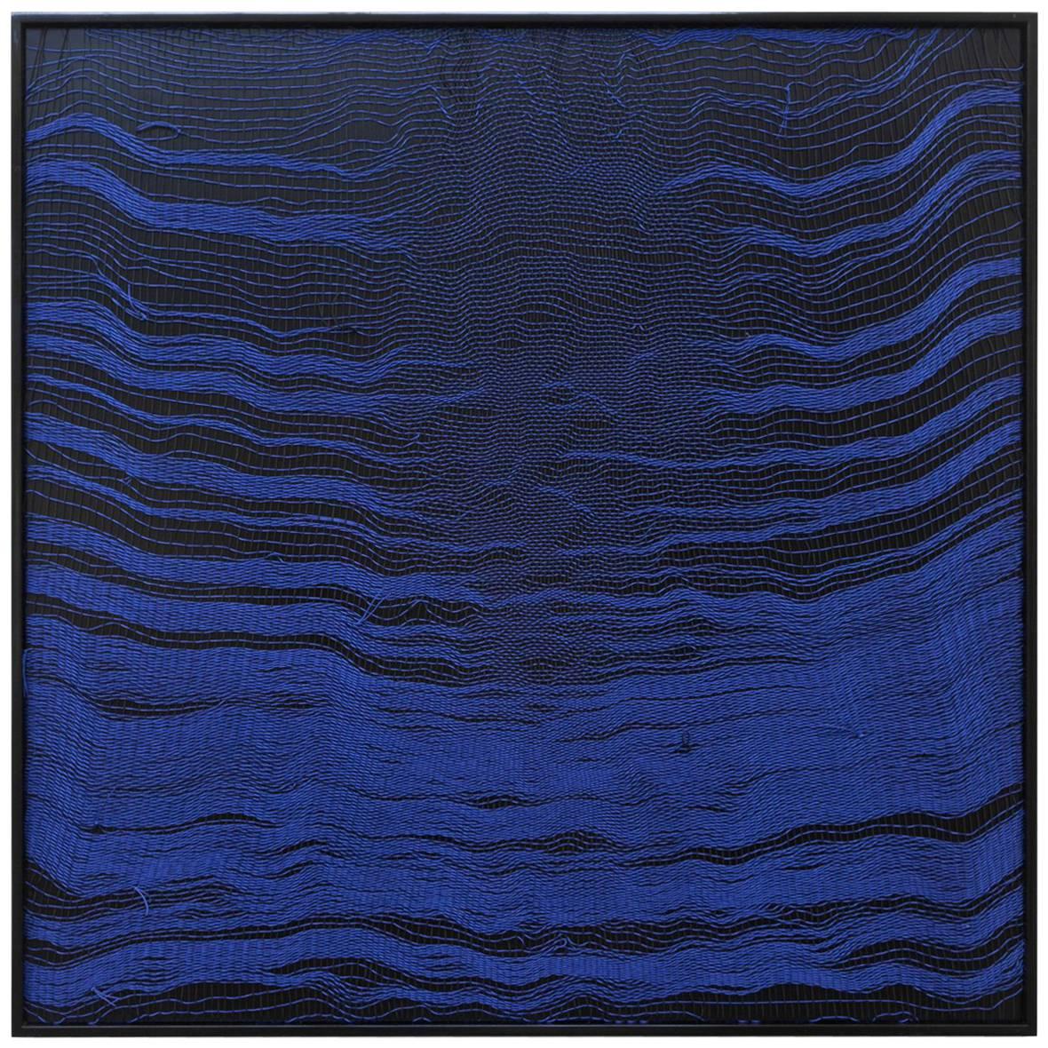 Contemporary Weaving Textile Art, Blue Waves 2 by Mimi Jung For Sale