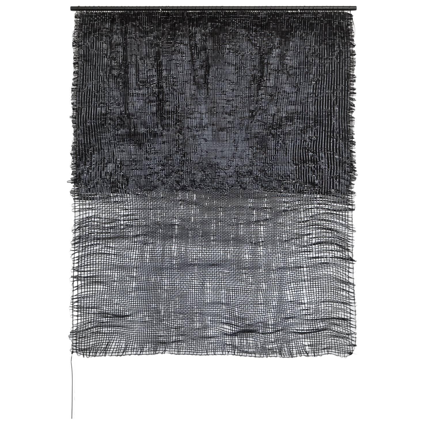 Contemporary Weaving Textile Fiber Art on Rod, Black to Black by Mimi Jung For Sale