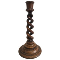 19th Century Classic French Twisted Barley Burled Wood Candlestick