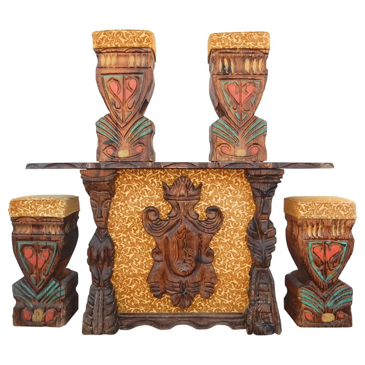 Avant Garde Tiki Bar with Four Stools by William Westenhaver for Witco