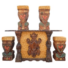 Vintage Avant Garde Tiki Bar with Four Stools by William Westenhaver for Witco