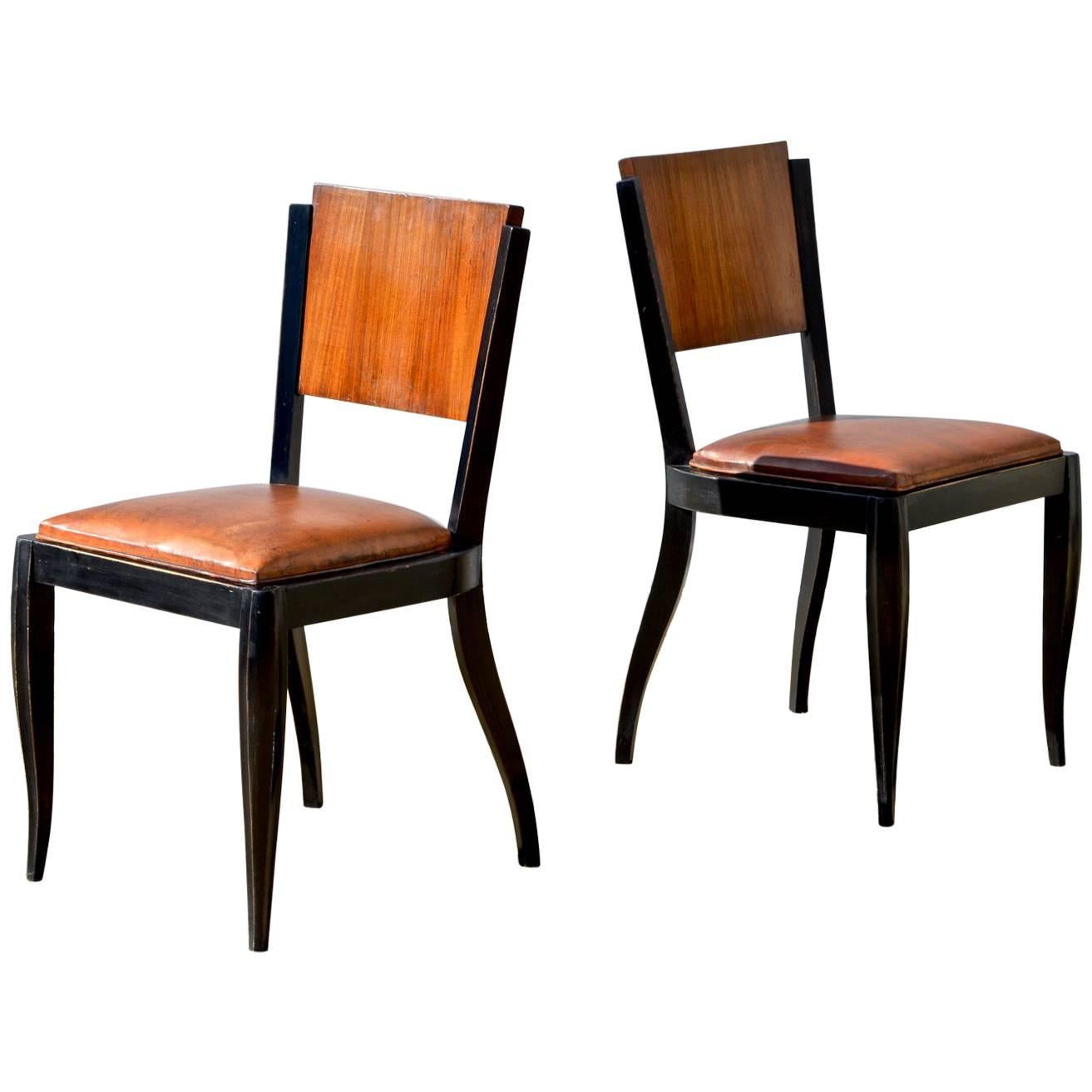 Ebonized Art Deco Style Side Chairs, Pair