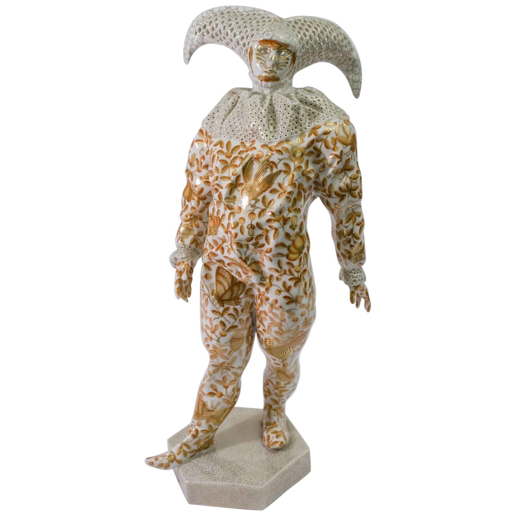 Herend Modern Figure Venetian Mask Hand-Painted Porcelain For Sale