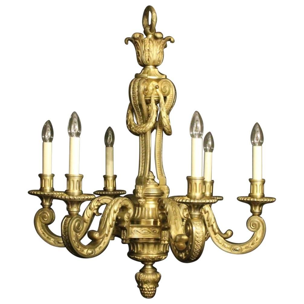 French 19th Century Gilded Bronze Six-Light Antique Mazarin Chandelier im Angebot