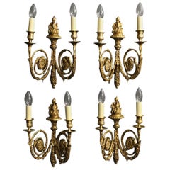 French Set of Four Gilded Bronze 19th Century Antique Wall Sconces