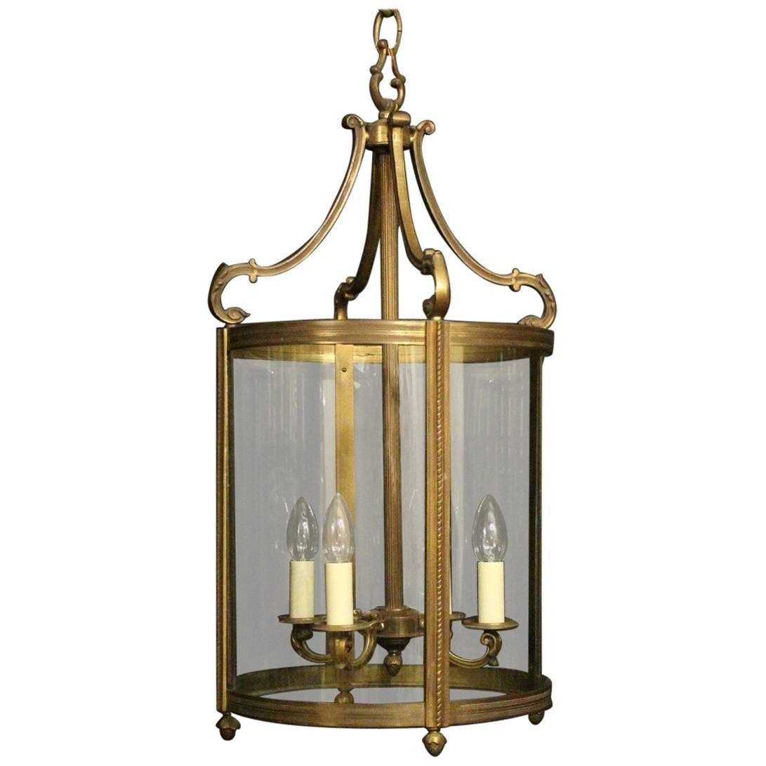 French Large Gilded Bronze Four-Light Convex Antique Hall Lantern