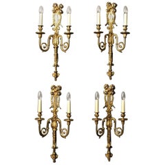 French Set of Four Gilded Bronze Twin-Arm Antique Wall Lights