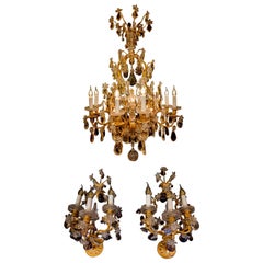 Amazing Chandelier and Pair of Sconces by Cristalleries Baccarat, circa 1900