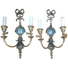 Pair of Edwardian Adam Style Brass Twin Wall Lights