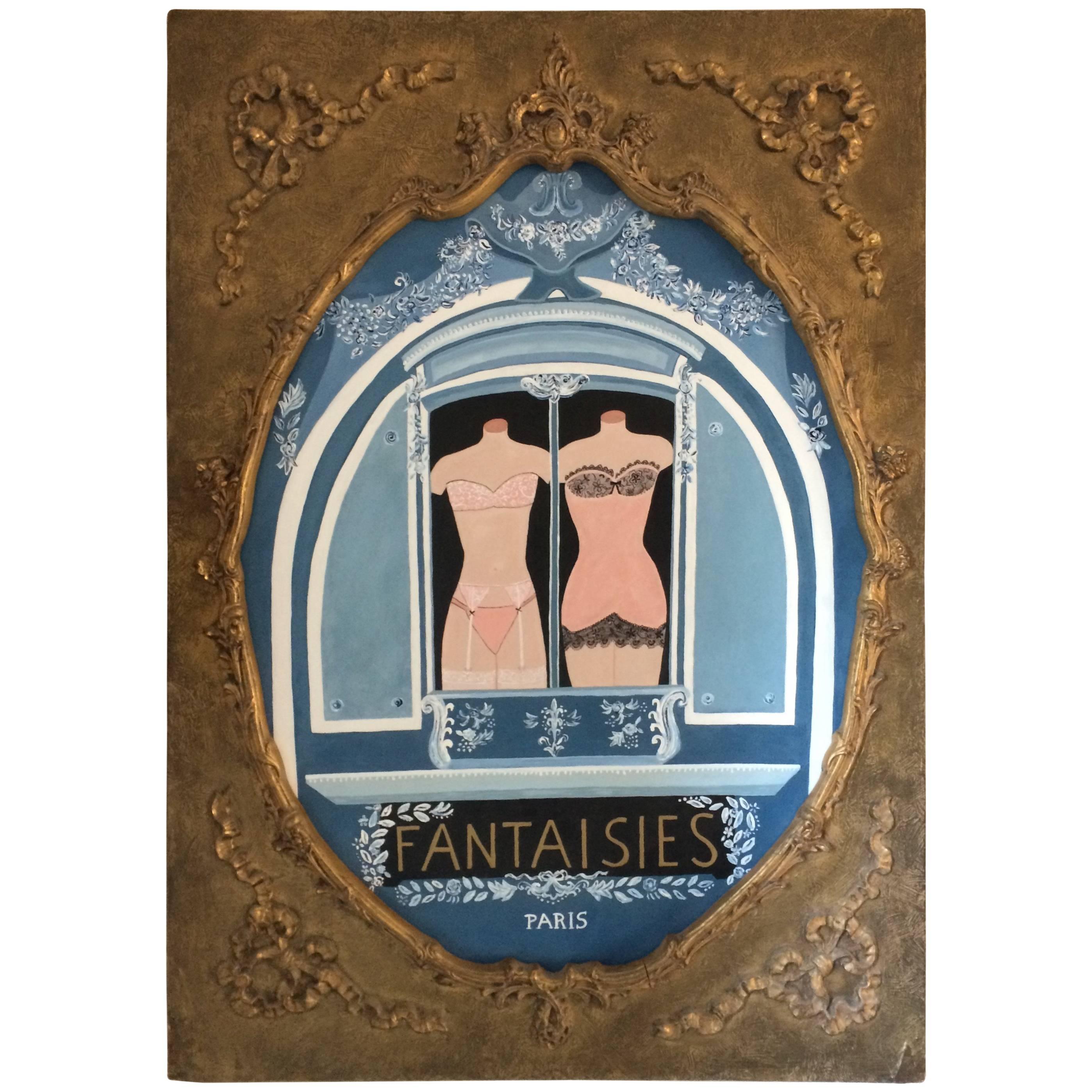 Romantic Painting of Parisian Lingerie Shop Window