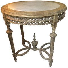 Lovely French Painted Wood and Marble Oval Side Table