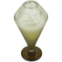 French Art Deco Charles Schneider Smoked Frosted Glass Vase