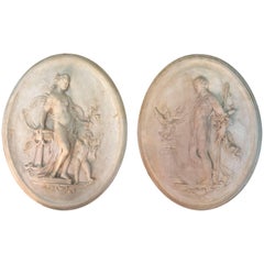 Gorgeous Pair of 19th Century, Italian Oval Plaster Relief Wall Sculptures