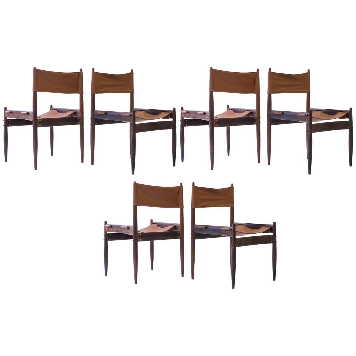 1960s Set of Six "Jockey" Chairs in Rosewood by Jorge Zalszupin, Brazil