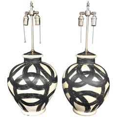 Pair of Large Decorative Round Vessels with Lamp Application