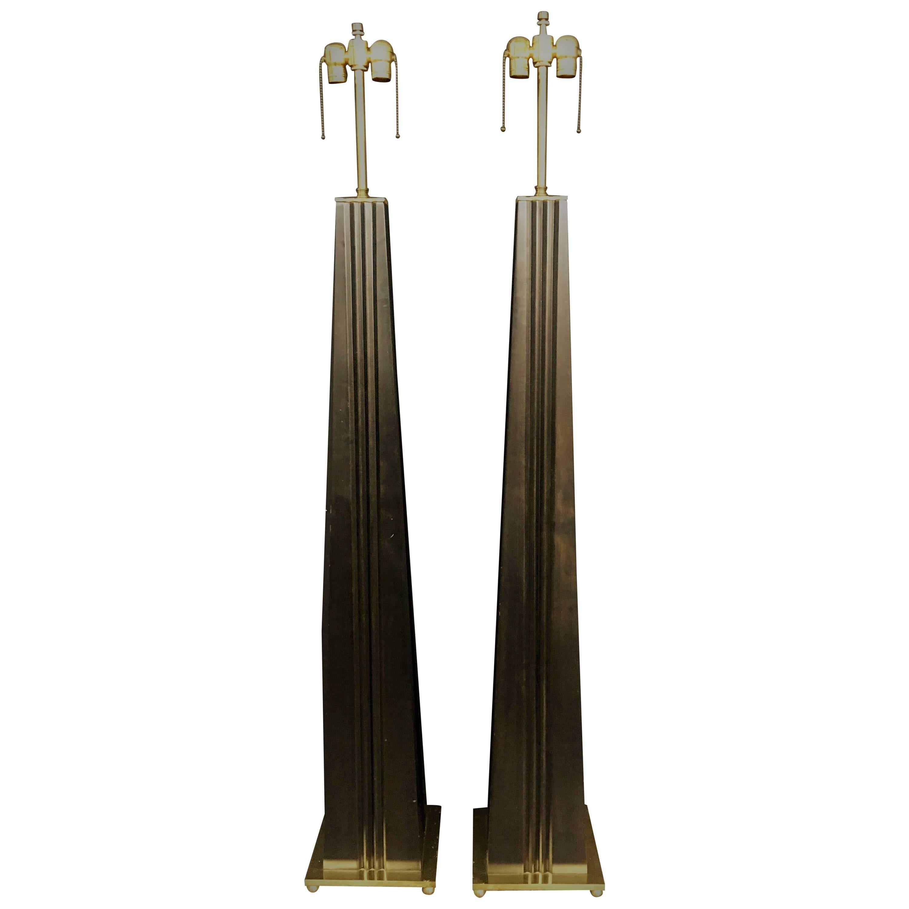 Stylish Hand Tooled Wood Floor Lamps with Custom Brass Accent Hardware