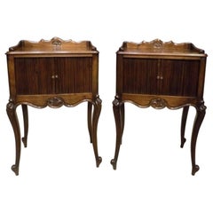 Pair of Walnut Late 19th Century French Tambour Front Antique Bedside Cabinets