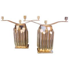 Couple of Brass Candlesticks, Signed by Luciano Frigerio, Italy, 1970