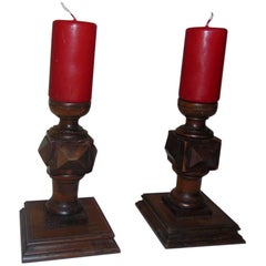 Pair of Walnut Louis XIII Candlesticks, circa 1890