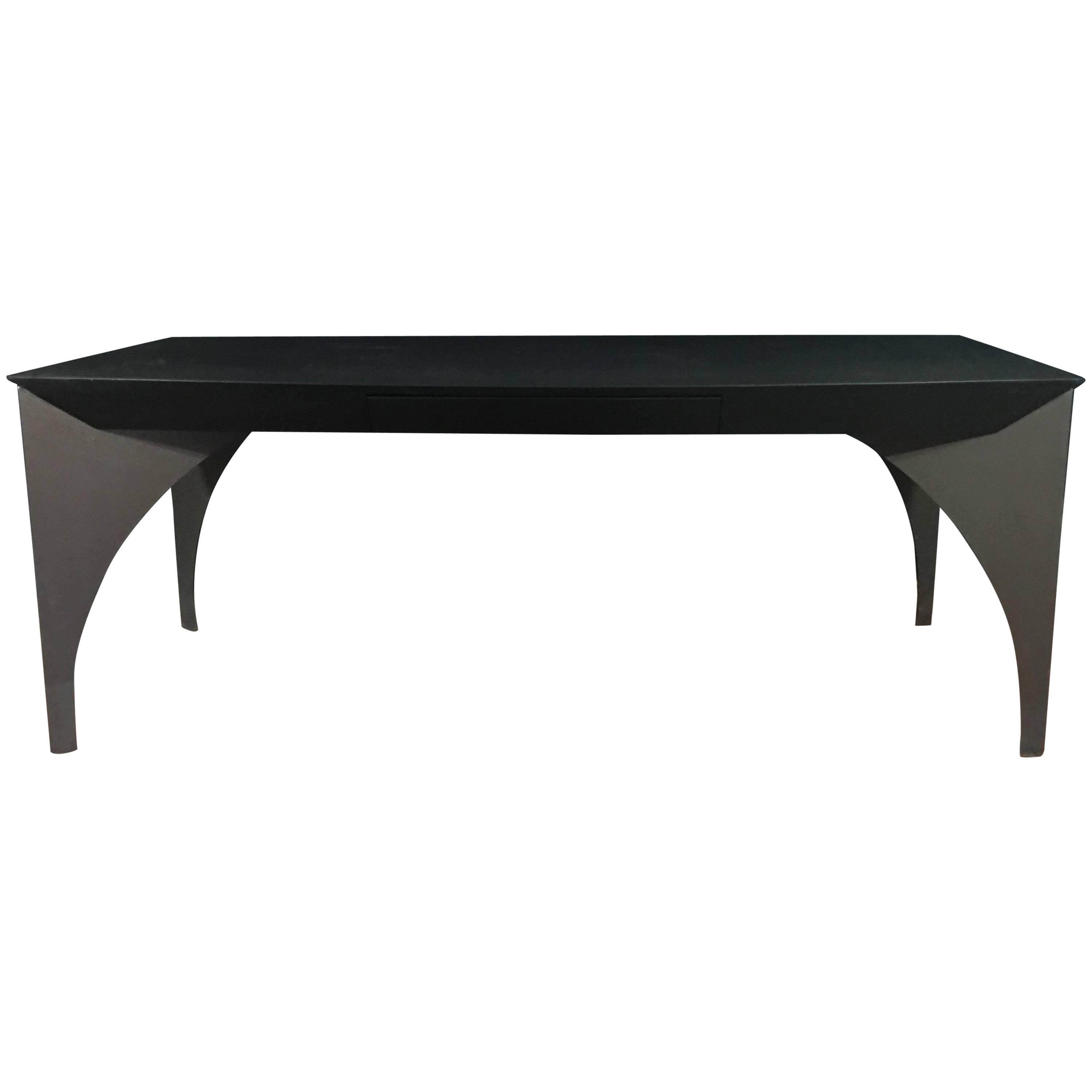 Custom Large One-of-a-kind Modern Table or Desk in Steel and Lacquered Wood