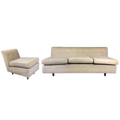 Vintage, Midcentury Armless Sofa and Partner Chair
