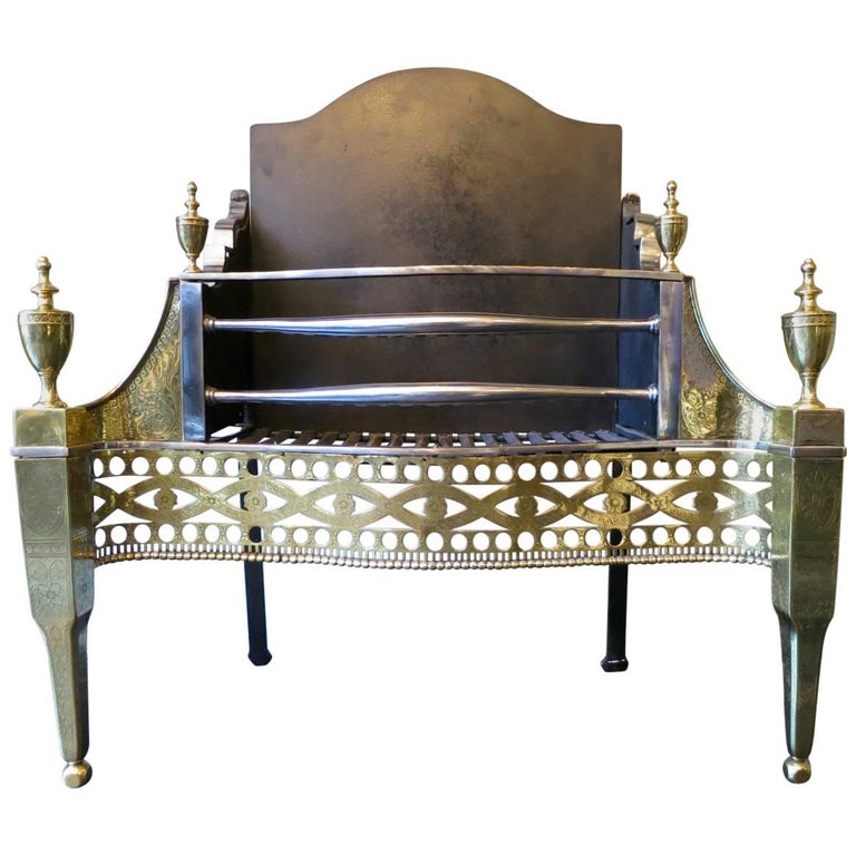 Antique Irish Brass and Steel Fire Grate For Sale at 1stdibs