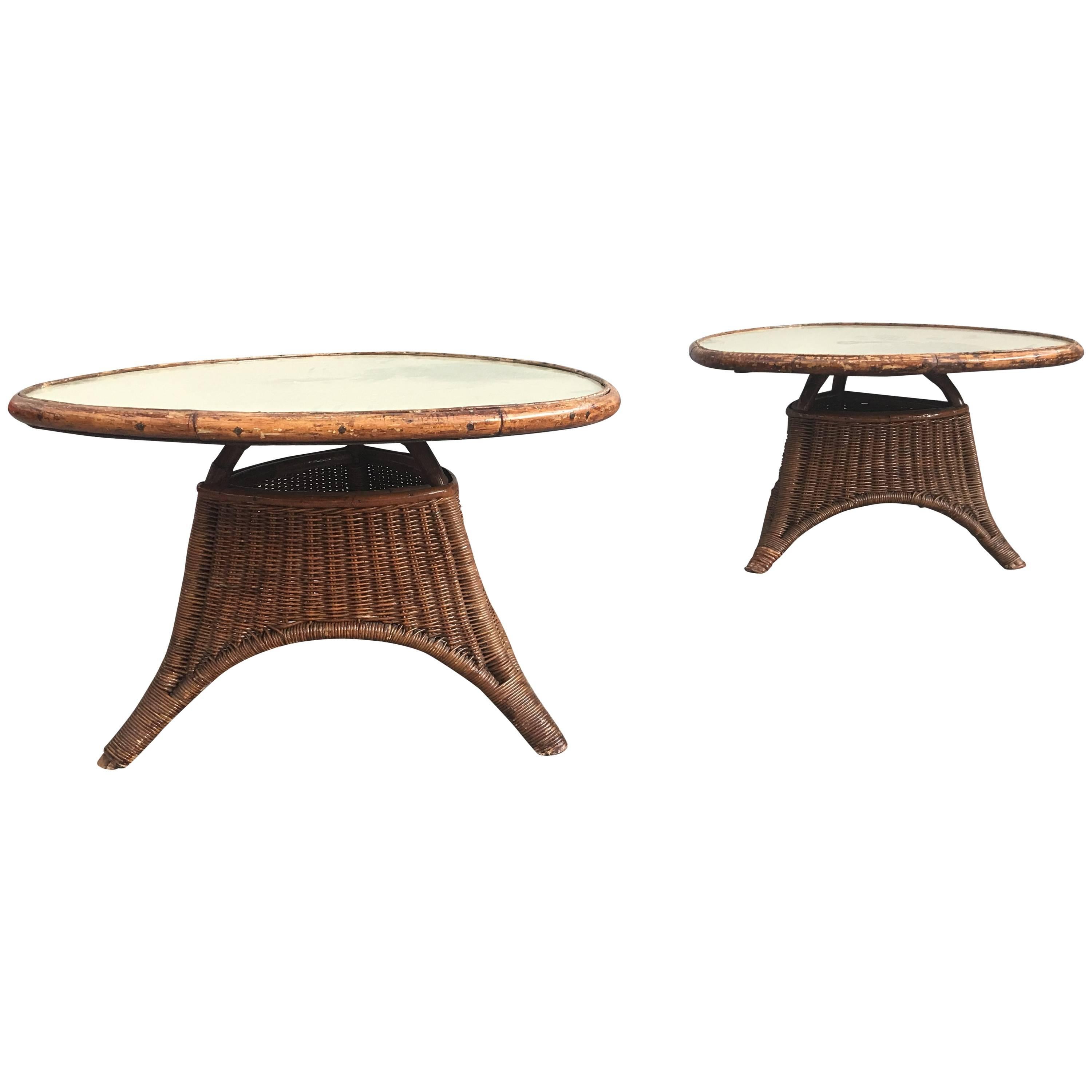 Charming Pair of Wicker Coffee Tables
