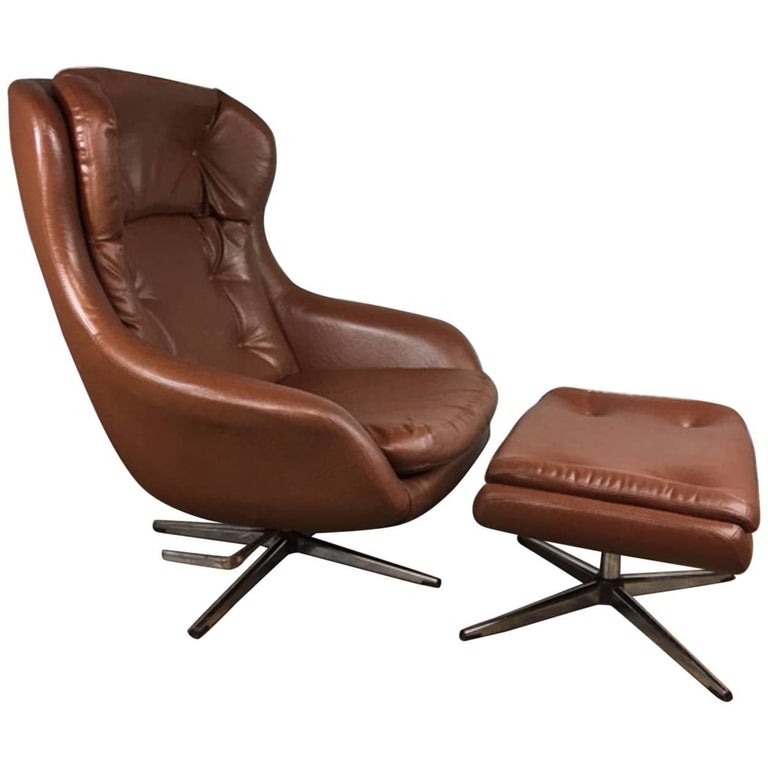 Leather Lounge Chair And Ottoman Attributed To Selig At 1stdibs Brown Leather Lounge Chair And Ottoman By Selig
