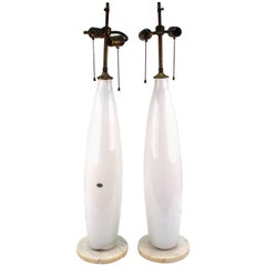 Mid-Century Modern Venetian Balboa Glass Table Lamps in White