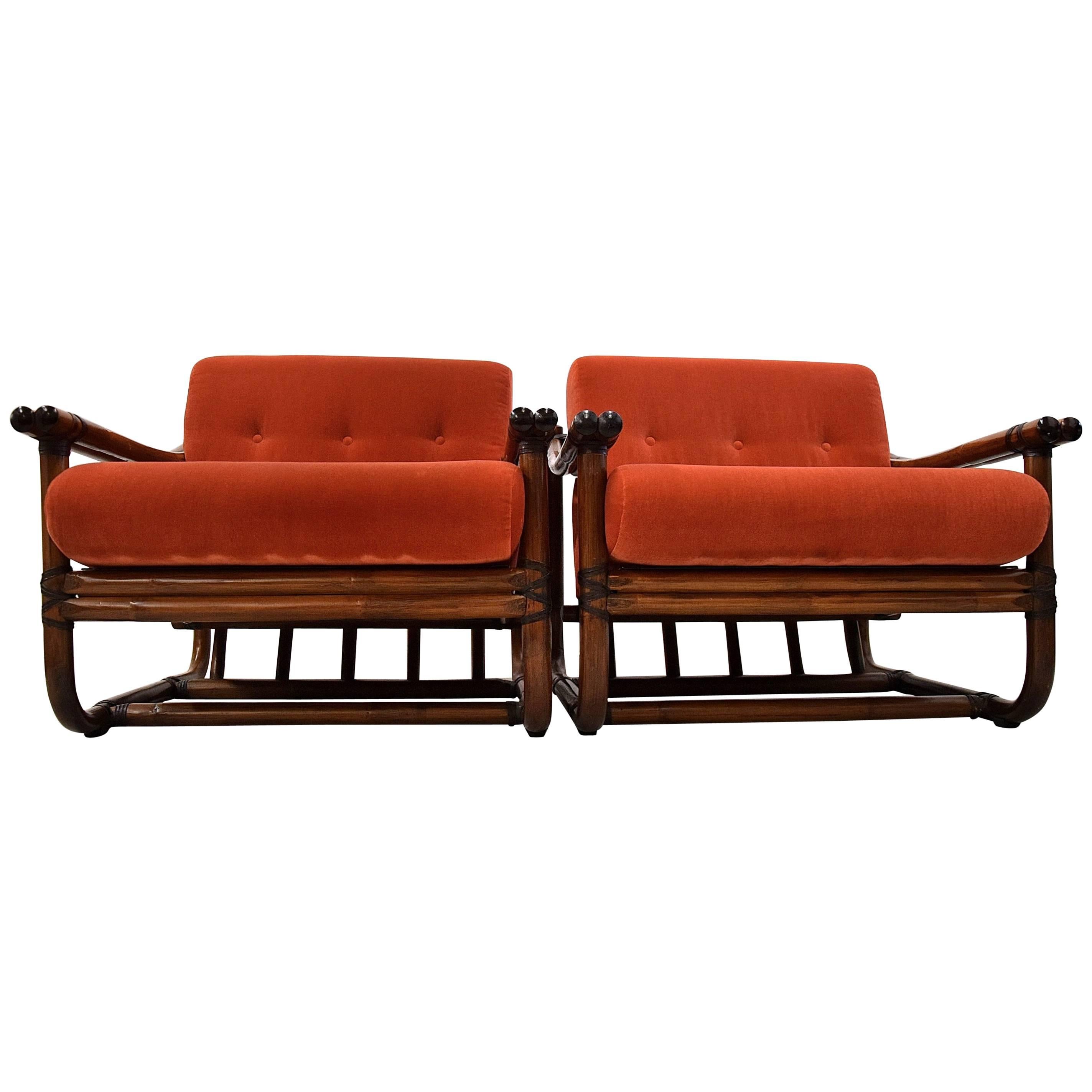 Mid-century modern Italian Made Orange Bamboo Lounge Set