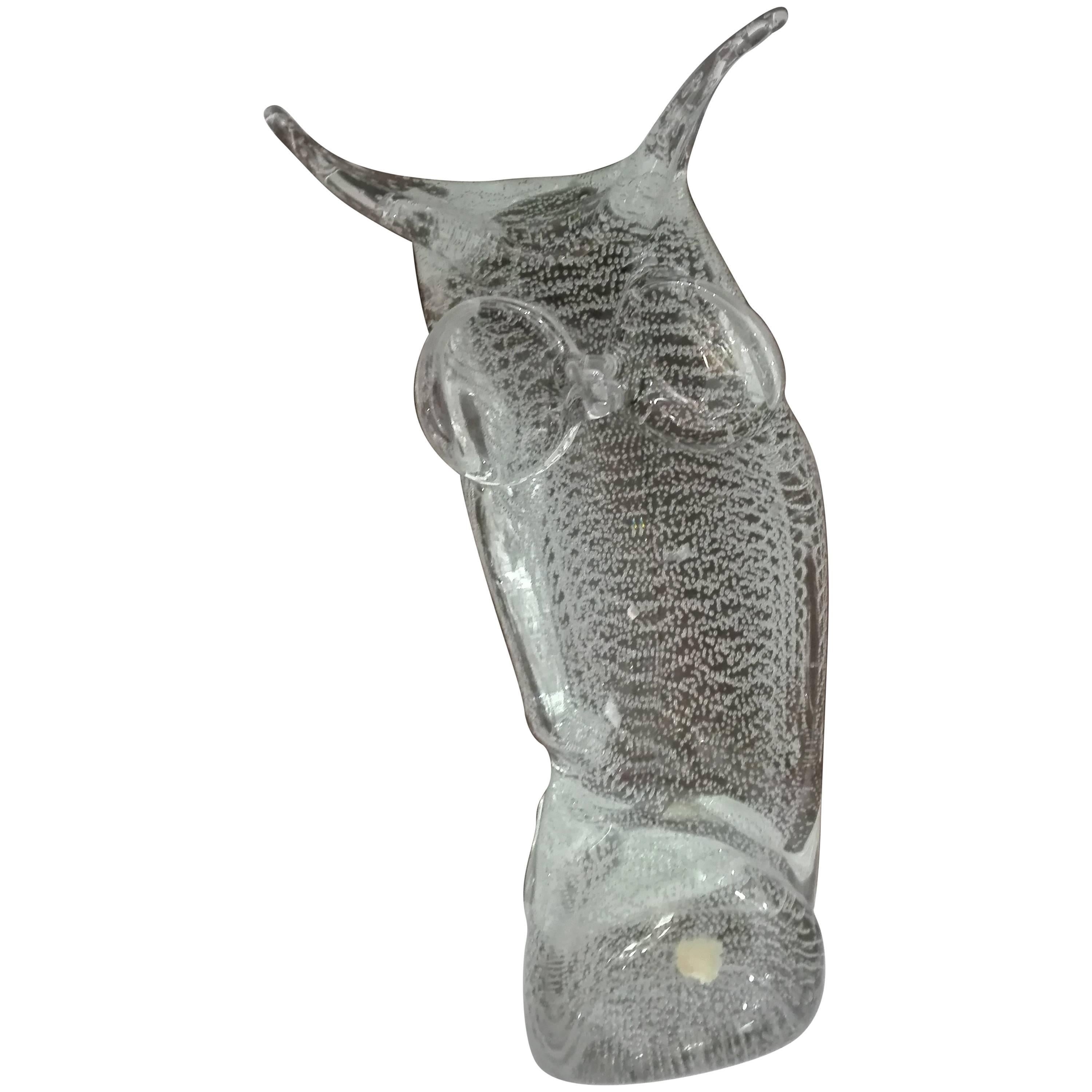 Licio Zanetti Murano Glass Owl with Bubbles For Sale