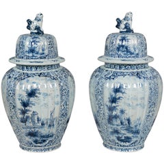 Pair of Delft Faience Urns