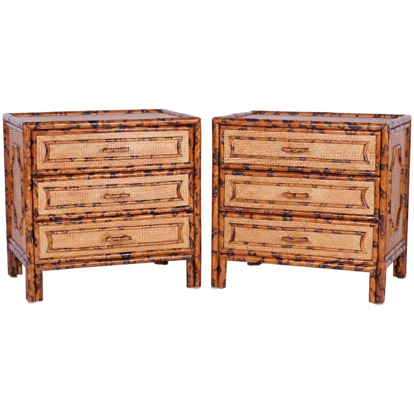Pair of British Colonial Style Bamboo Nightstands