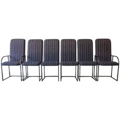 Set of Six Modern Chrome High Back Dining Chairs by Design Institute of America