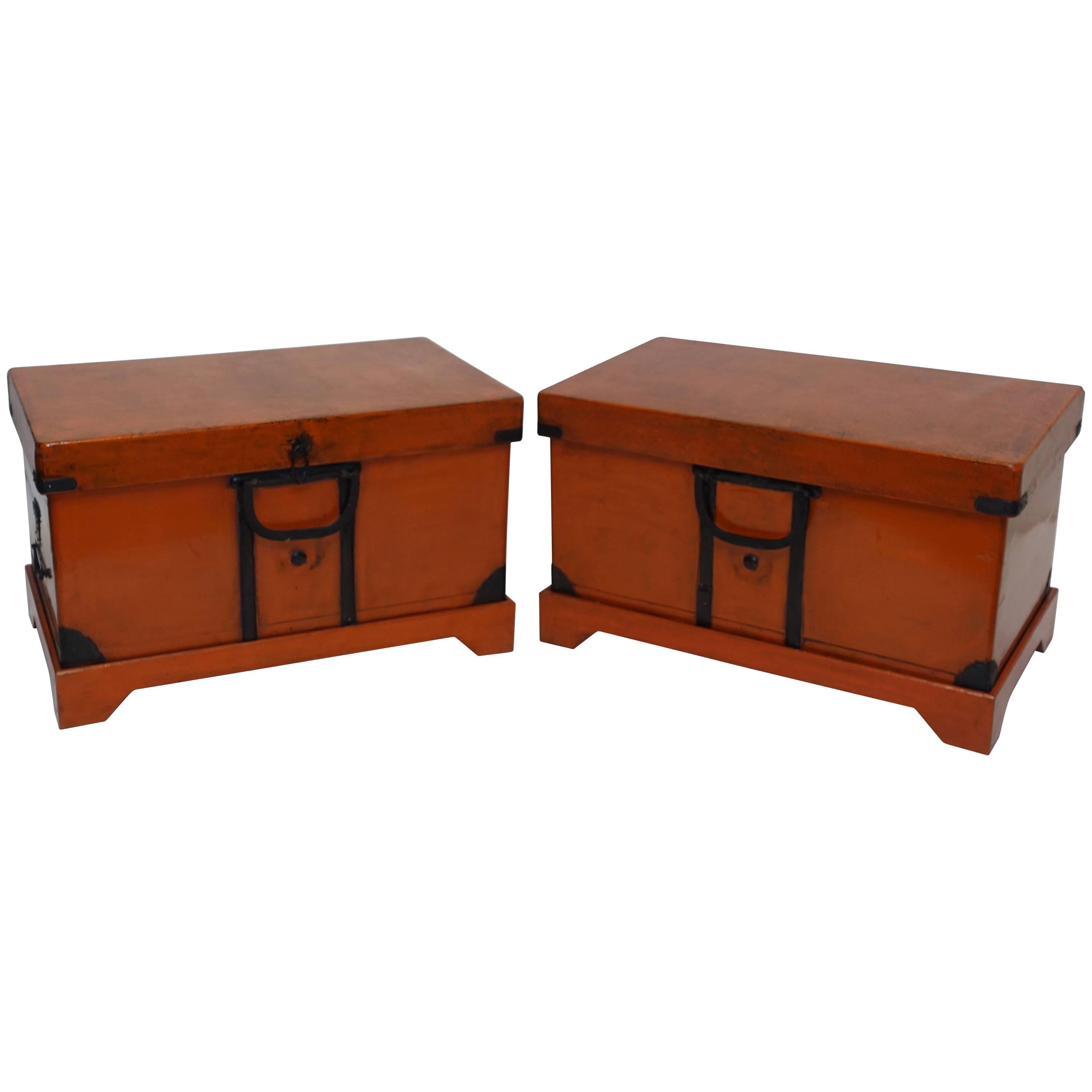 Pair of Japanese Lacquered Trunks or Tables on Custom Stands, 19th Century