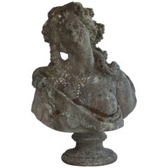 Antique Female Carved Stone Bust of a Bacchanalian