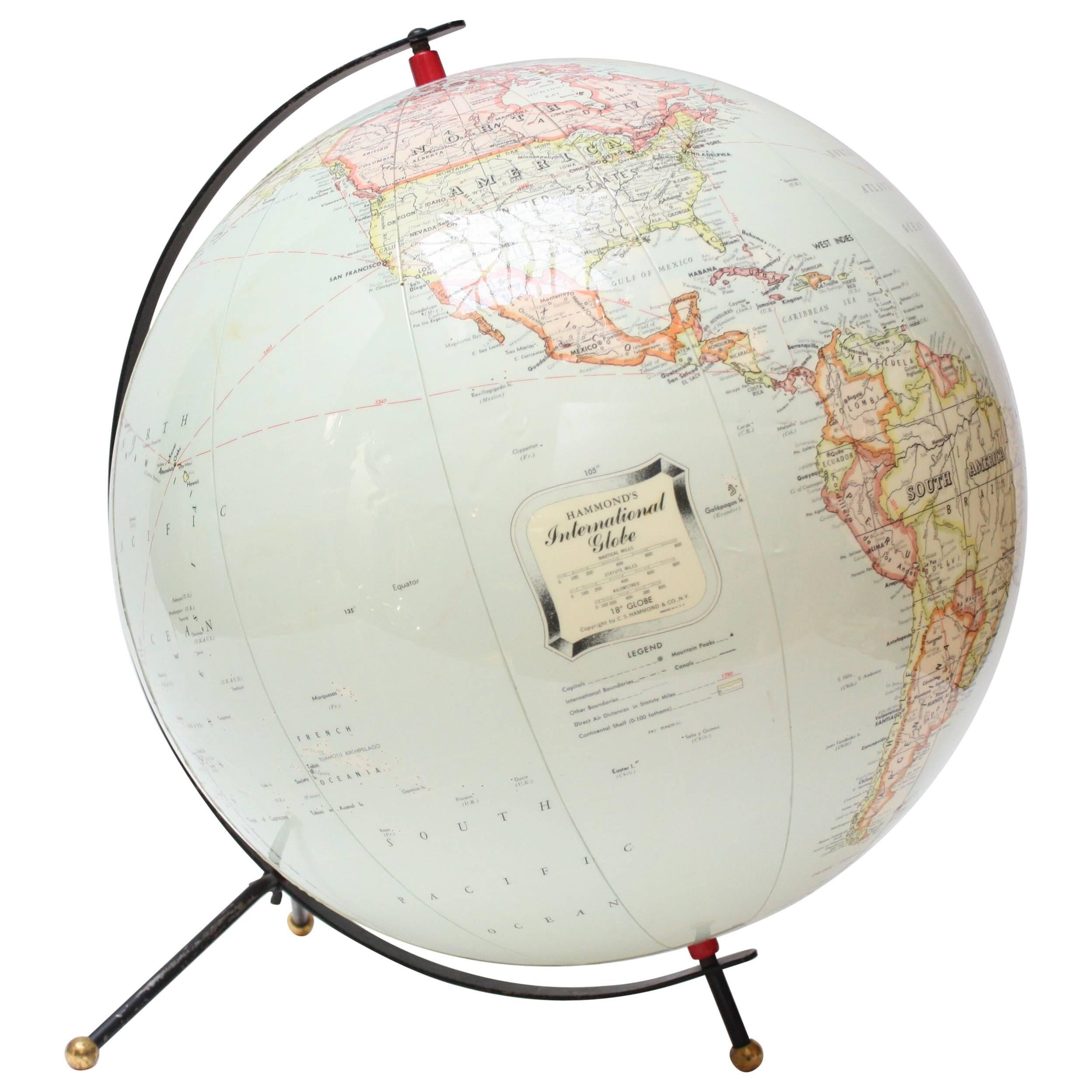 C.S. Hammond & Co. 1950s Inflatable Tabletop Globe on Metal Stand