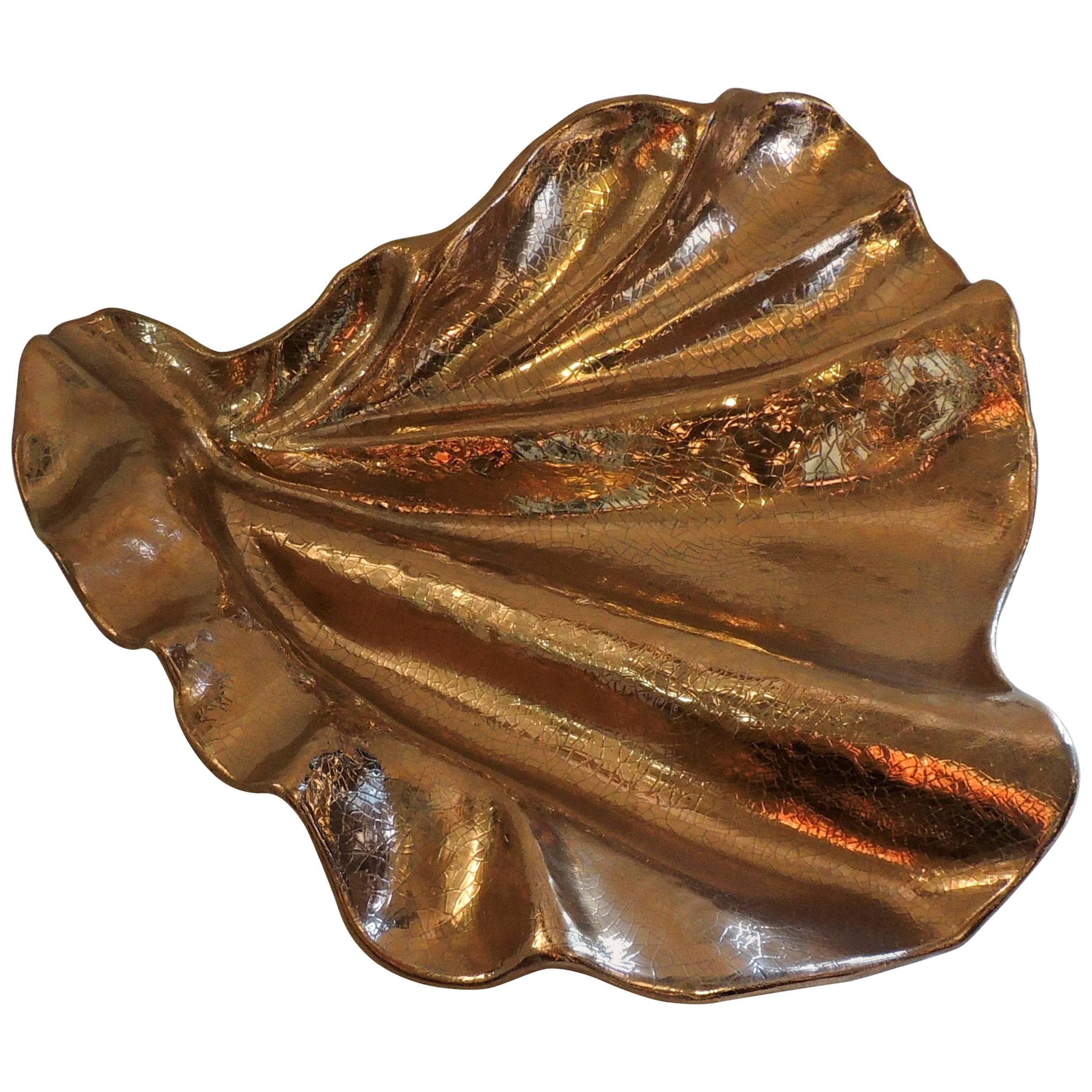Wonderful Lorin Marsh Large Shell Gold Gilt Alligator Porcelain Centrepiece Bowl
