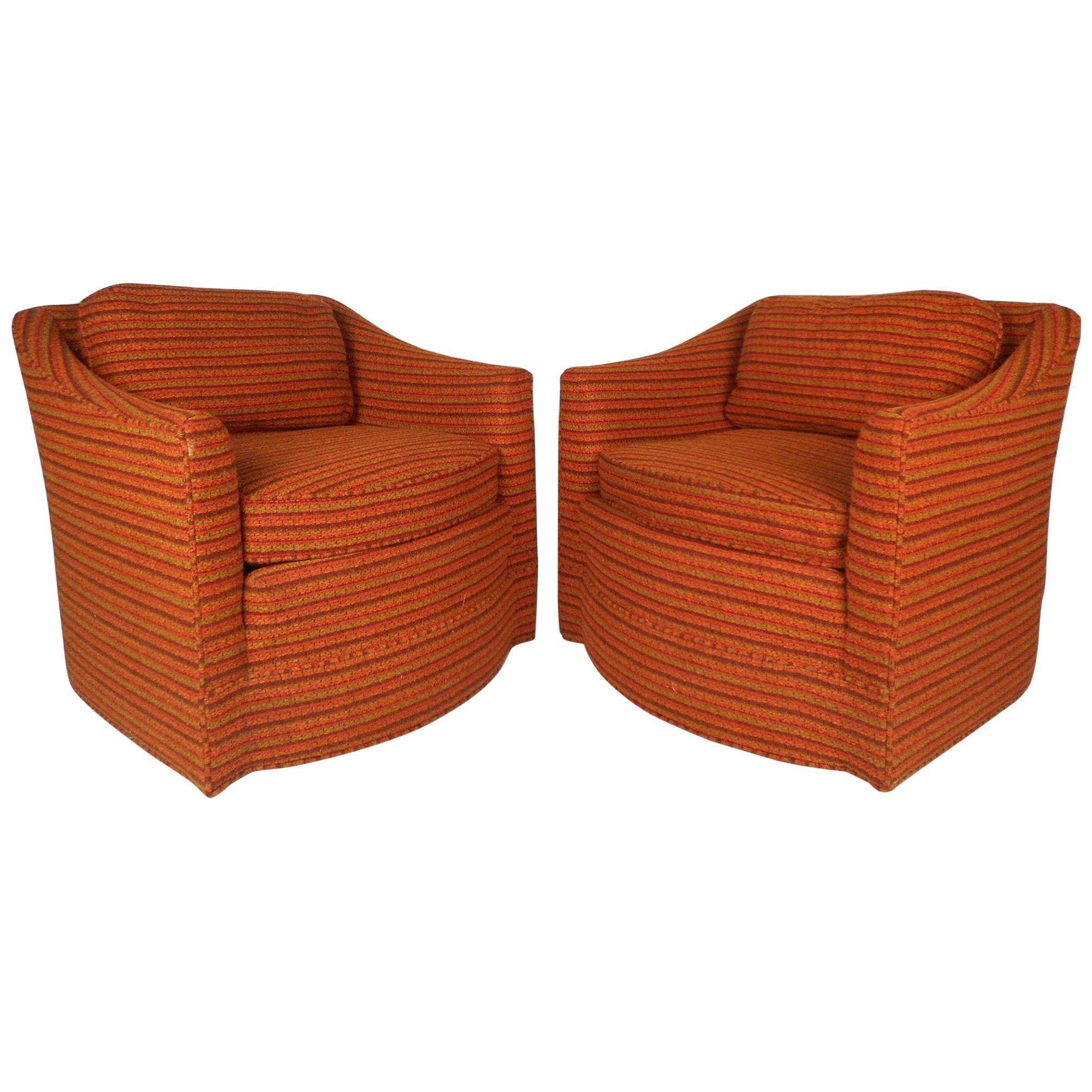 Pair of Mid-Century Modern Upholstered Lounge Chairs by Century Furniture
