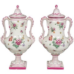 Pair of 19th Century French Gien Faience Urns