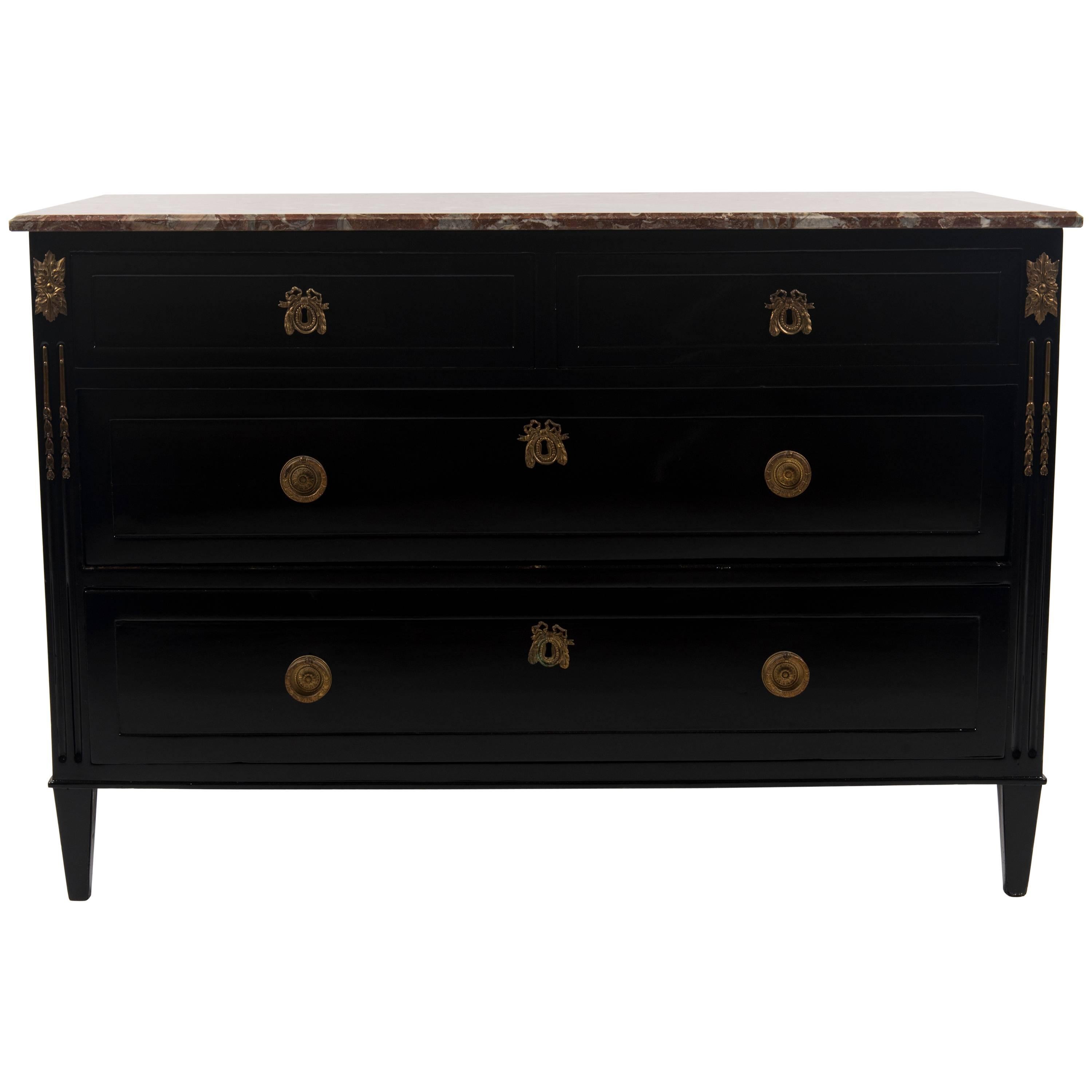 Louis XVI Style Black Lacquered Chest of Drawers
