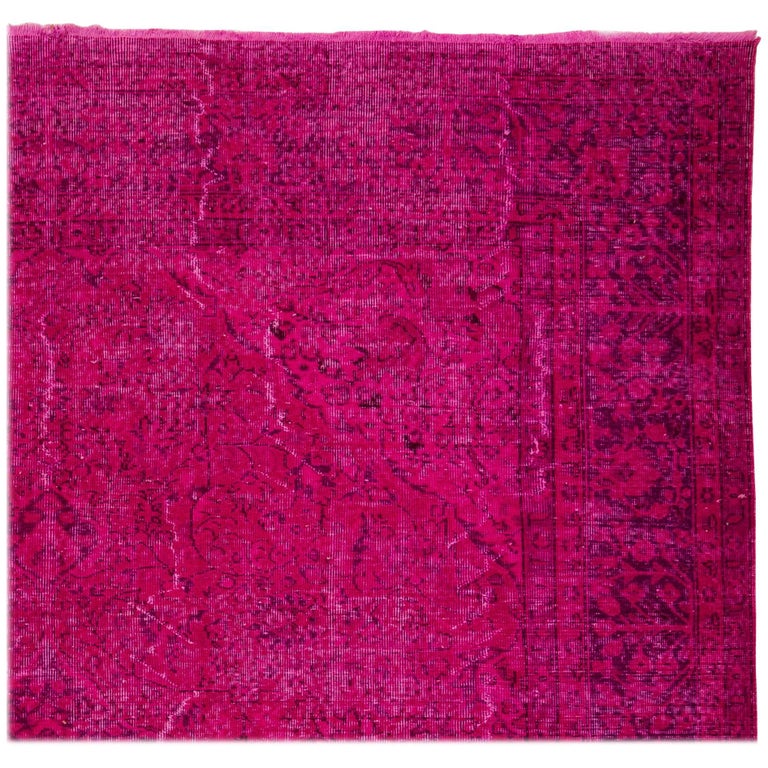 Vintage Oriental Rug Overdyed in Hot Fuchsia Pink Color at 1stDibs