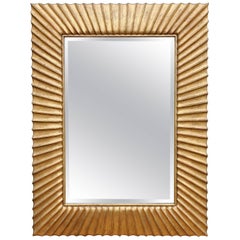 Modern Sunburst Carved Giltwood Mirror