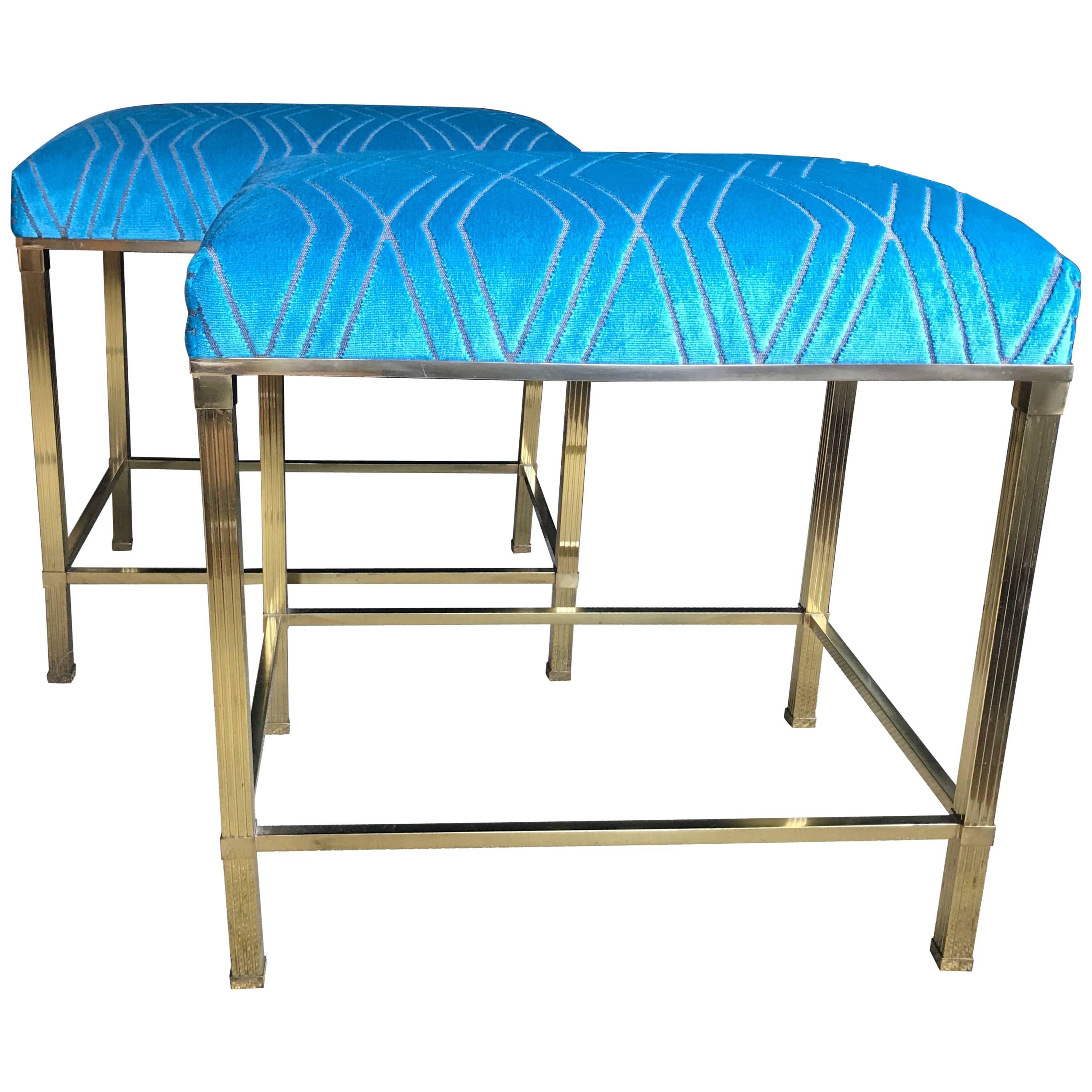 Pair of Modern Style French Benches with Upholstered Tops