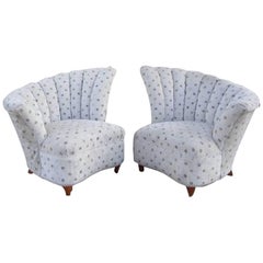 Hollywood Regency Pair of Grey Polka Dotted Chairs