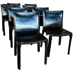 Vintage Cassina Chairs, Model Cab Nr. 412, Mario Bellini in Black Leather, Set of Eight