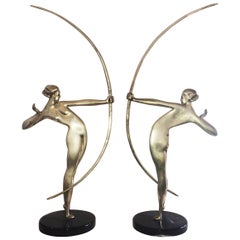 Art Deco Pair of Diana the Huntress Archer Figures