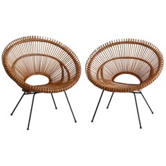 Pair of Rattan Chairs in the Style of Franco Albini