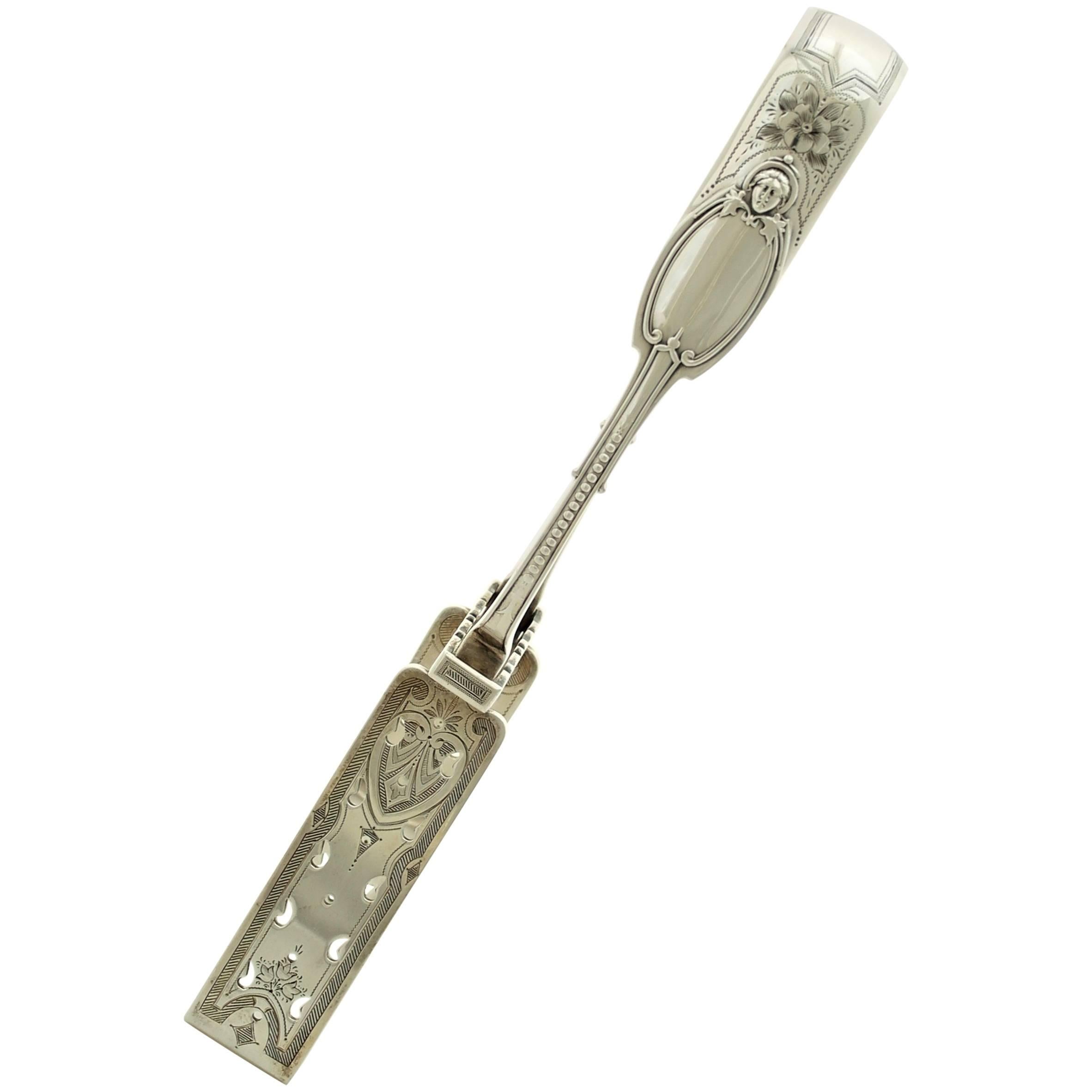 Albert Coles Kenilworth Pattern Coin Silver Asparagus Tongs For Sale